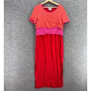 R.J. Collection Dress Women 12 Red Maxi Long Crew Neck Short Sleeve Rayon